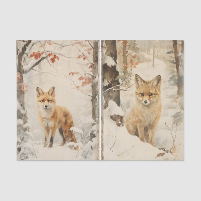 Papel De Seda A Separate Pair of Foxes in the Winter Forest (Frente )