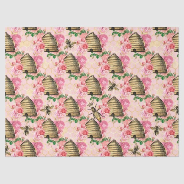 Papel De Seda A Série Abelha Rosa e Dourada Design 11 (Frente )