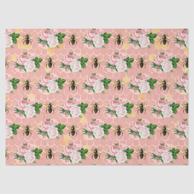 Papel De Seda A Série Abelha Rosa e Dourada Design 18 (Frente )