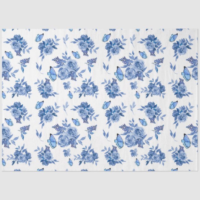Papel De Seda A Série Aquarela Azul Design 9 (Frente )