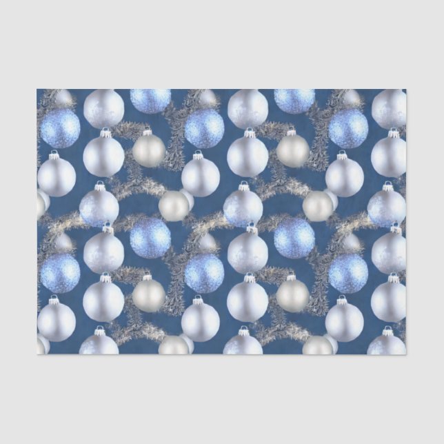 Papel De Seda A Série de Bolas de Natal Azuis e Prateadas Design (Frente )