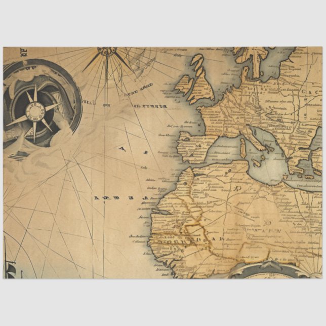 Papel De Seda A Série Náutica Mapa Design 6 (Frente )