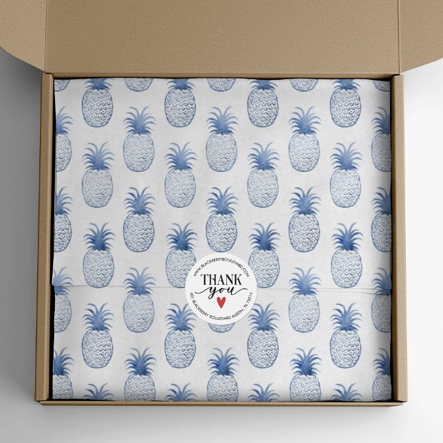 Papel De Seda Abacaxi Branco Azul (Elegant blue pineapple tissue paper. Great for wrapping your gifts, or use in your party decorations)