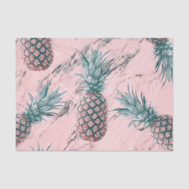Papel De Seda Abacaxi e Mármaco Rosa Giro Moderno Tropical (Frente )