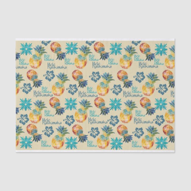 Papel De Seda Abacaxi havaiano e Hibiscus Mele Kalikimaka 3 (Frente )
