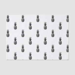 Papel De Seda Abacaxi tropical preto e branco Elegante Aloha
