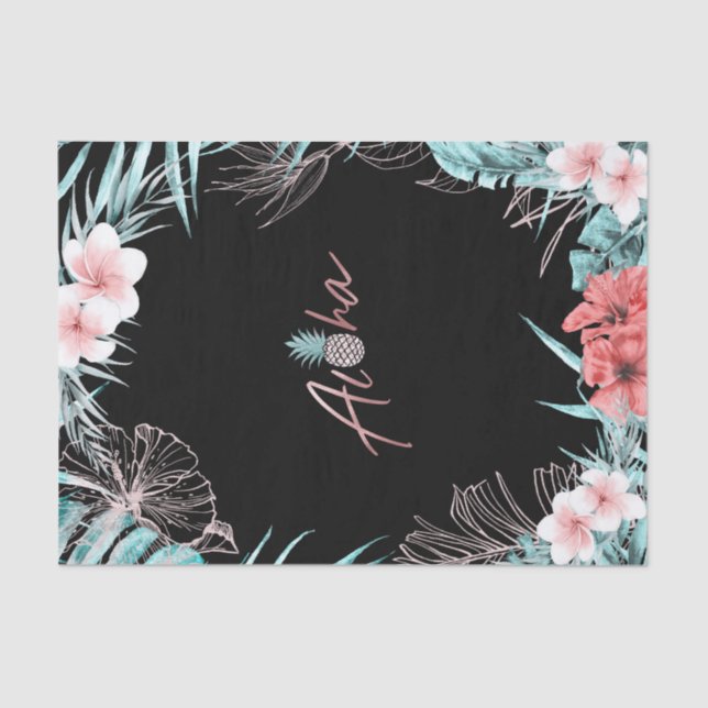 Papel De Seda Abacaxi tropical rosa Dourado Aloha Luau Botânico (Frente )