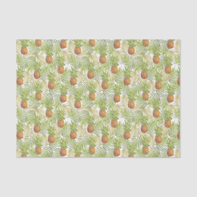 Papel De Seda Abacaxis Tropicais em Branco (Frente )