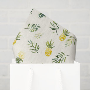 Papel De Seda Abacaxis Tropicais Folhas Verdes Aniversário