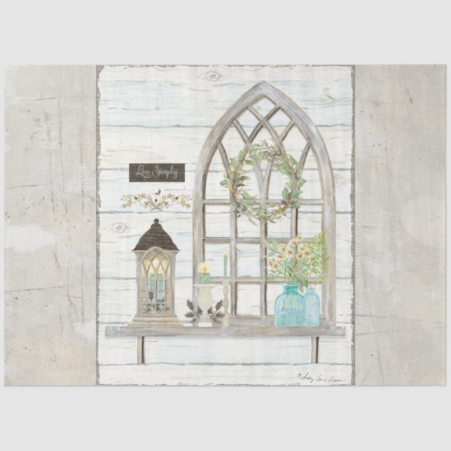 Papel De Seda Abate de madeira do Buquê de Flores do Farmhouse (Frente )