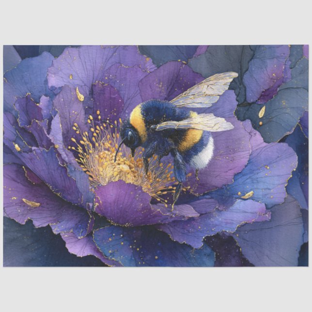 Papel De Seda Abeja en Decoupage de Flor Morada (Frente )