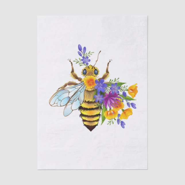 Papel De Seda Abeja flor com plantas silvestres (Frente )