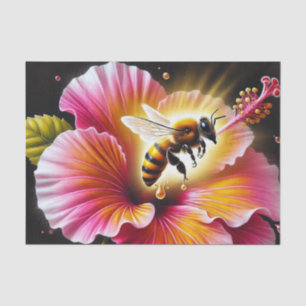 Papel De Seda Abelha de mel polinizando um hibisco brilhante