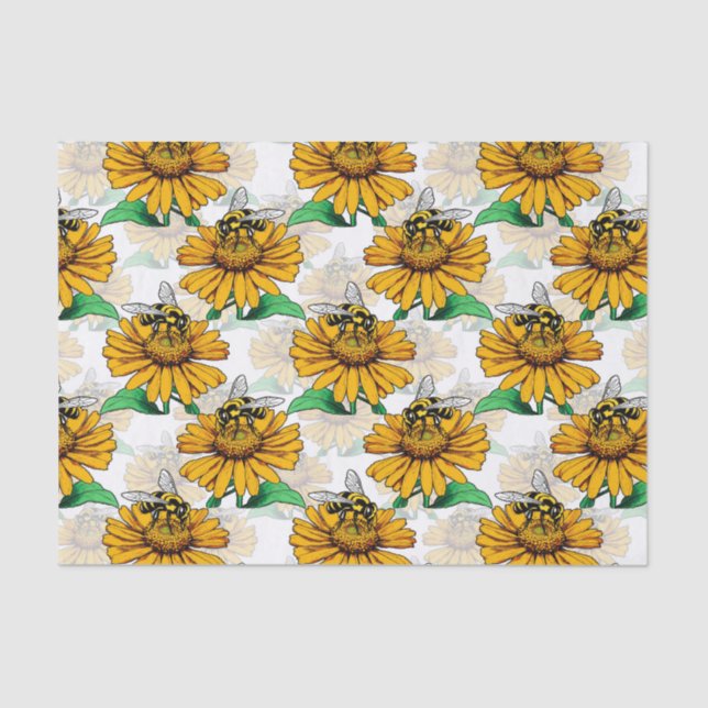Papel De Seda Abelha na Design de padrão de flores de girassol (Frente )