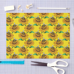Papel De Seda Abelha no Design de Padrão de Flor de Girassol Ama
