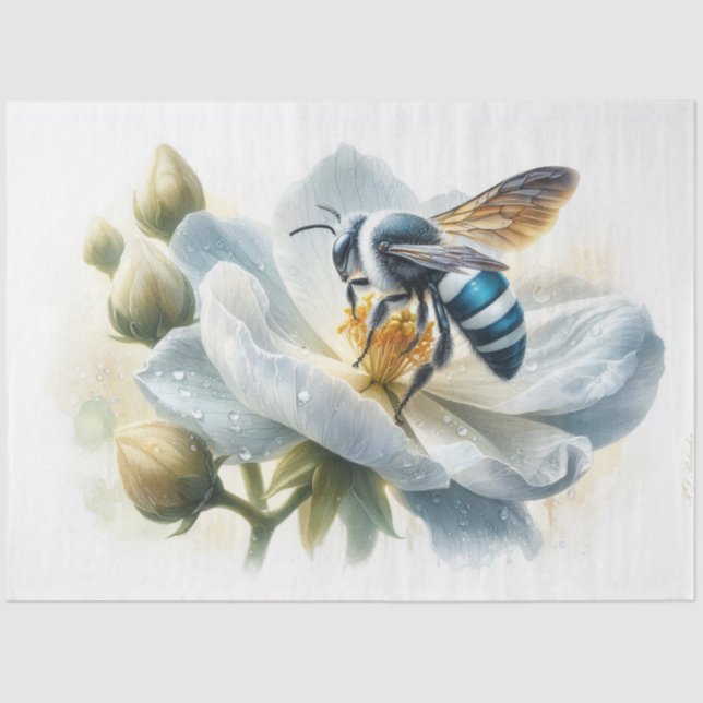 Papel De Seda Abelhas de Bandas Azuis na Decomposição do Flor da (Frente )
