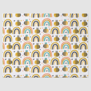 Papel De Seda Abelhas de Bumble Cute e Rainbows Padrão