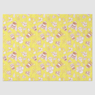 Papel De Seda Abelhas e flores Rosa Douradas em amarelo