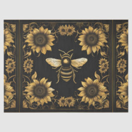 Papel De Seda Abelhas E Girassóis Dourados E Pretos