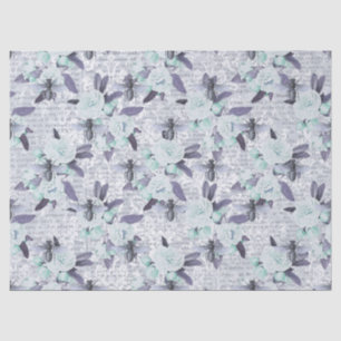 Papel De Seda Abelhas Roxas e Decomposição Floral Verde
