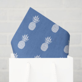 Papel De Seda Abiéticos Abacaxis Brancos no Azul