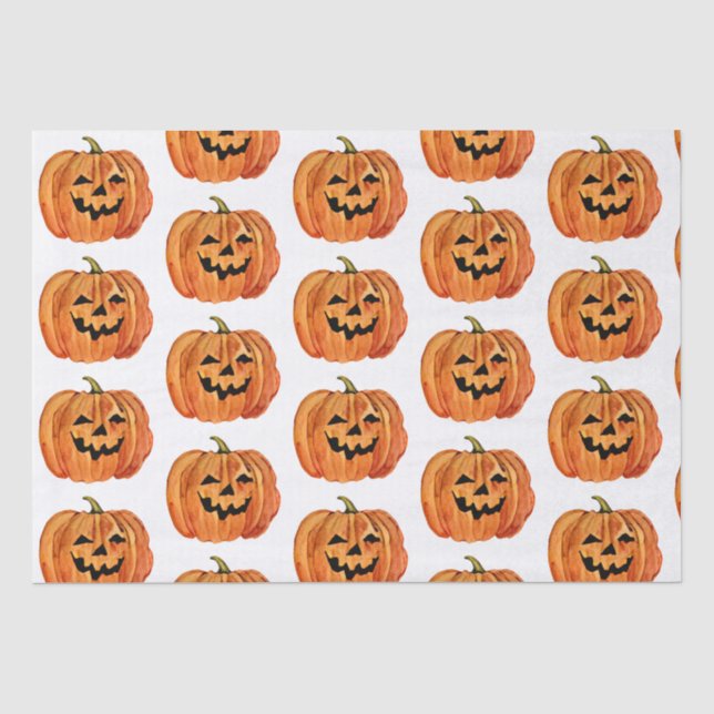Papel De Seda Abóbora de Aquarela Halloween (Frente )