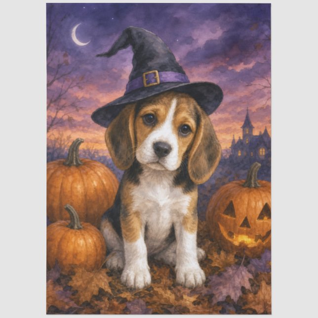 Papel De Seda Abóbora de Chapéu de Bruxa Beagle (Frente )