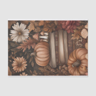 Papel De Seda Abóbora de outono e Flores caem na janela de disso