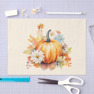 Papel De Seda Abóboras Laranjas e Flores Outono