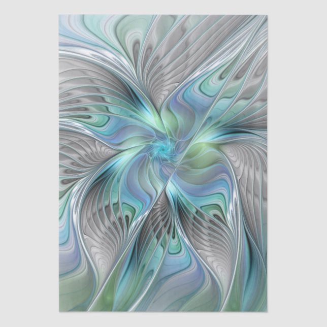 Papel De Seda Abstract Blue Green Butterfly Fantasy Fractal Art (Frente )