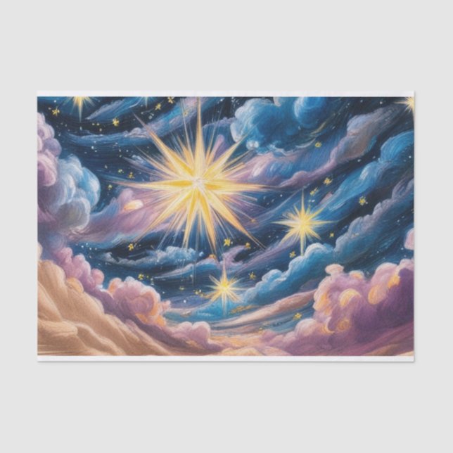Papel De Seda Abstract Celestial Stars and Clouds  (Frente )