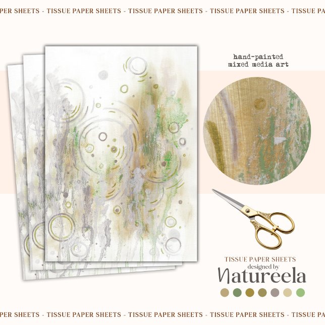 Papel De Seda Abstract Green Beige Gray Decoupage Tissue Paper (Criador carregado)