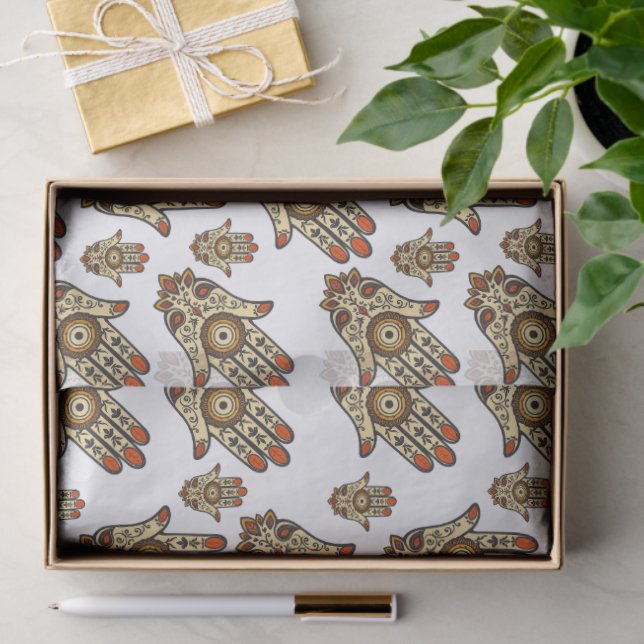 Papel De Seda Abstract Hamsa Amulet (Hand of Fatima) Pattern (Presente)