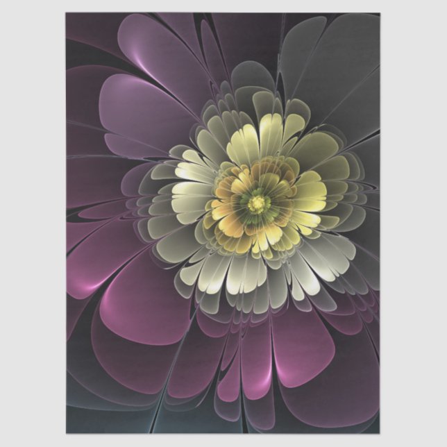 Papel De Seda Abstract Modern Purpur Khaki Gray Fractal Flower (Frente )