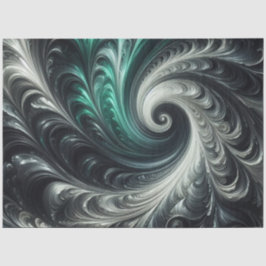 Papel De Seda Abstract Modern Swirling Green, Silver and Black