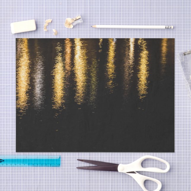 Papel De Seda Abstrato à noite luzes do mar brilhantes douradas  (Arte )