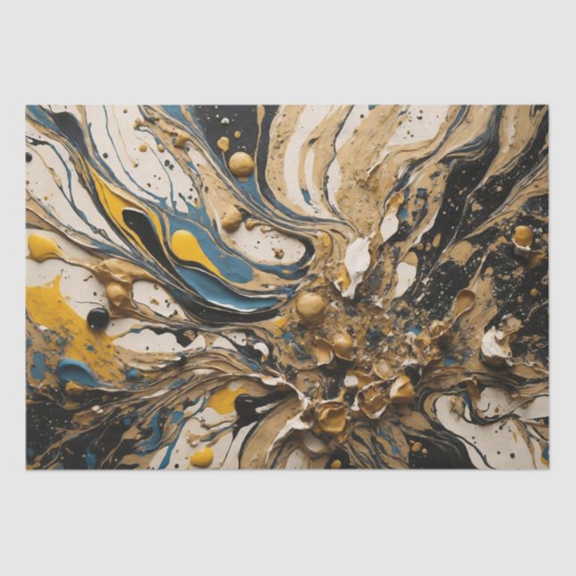 Papel De Seda Abstrato acrílico - Abertura Em Azul, Amarelo E Pr (Frente )