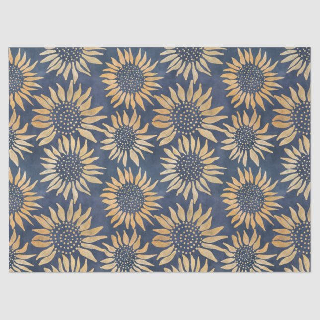 Papel De Seda Abstrato Amarelo Girassóis na Sequência Azul (Frente )