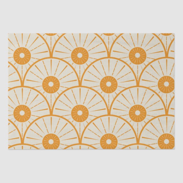 Papel De Seda Abstrato Art Deco Sun Padrão Laranja (Frente )