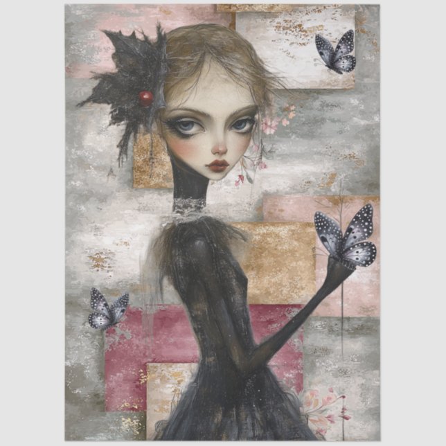 Papel De Seda Abstrato Art Mixer Media Grunge Girl Decoupage (Frente )