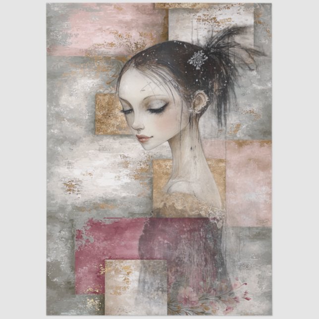 Papel De Seda Abstrato Art Mixer Media Grunge Girl Decoupage (Frente )