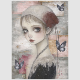 Papel De Seda Abstrato Art Mixer Media Grunge Girl Decoupage