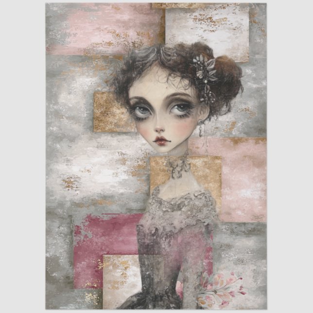 Papel De Seda Abstrato Art Mixer Media Grunge Girl Decoupage (Frente )