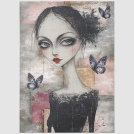 Papel De Seda Abstrato Art Mixer Media Grunge Girl Decoupage