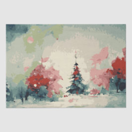 Papel De Seda Abstrato Árvores de Natal 3 aquarela