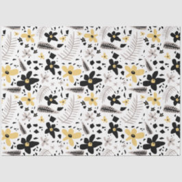 Papel De Seda Abstrato Black Yellow Cinza Floral Sem Costura Pad