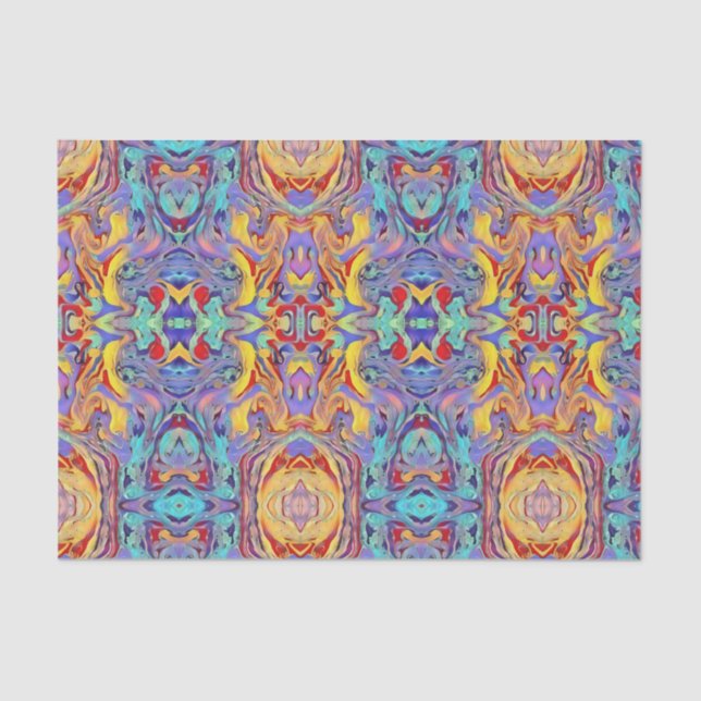 Papel De Seda Abstrato Caleidoscópio Coruja em cores primárias b (Frente )