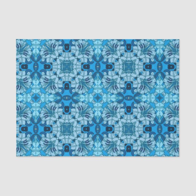 Papel De Seda Abstrato de Aquarela Azul Denim Floral (Frente )