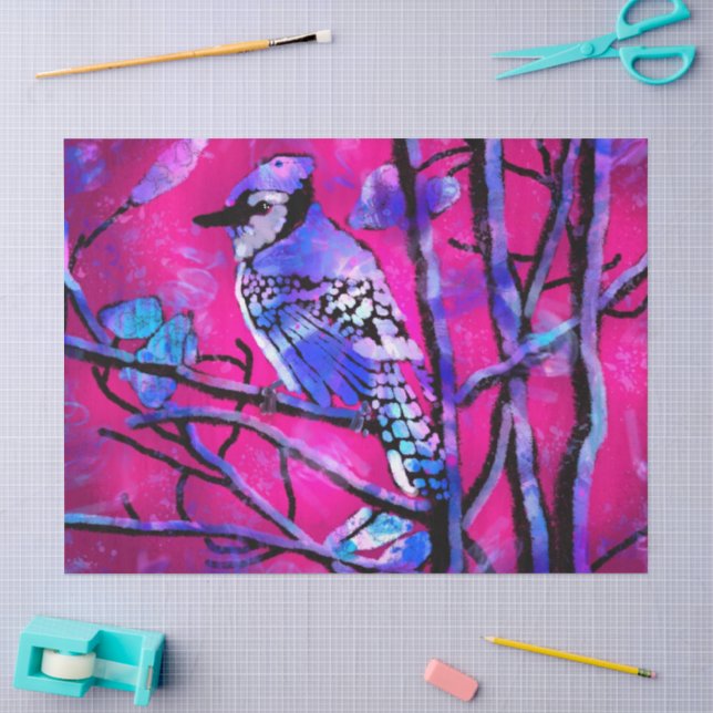 Papel De Seda Abstrato de Arte Rosa Azul-Pássaro (Arte )