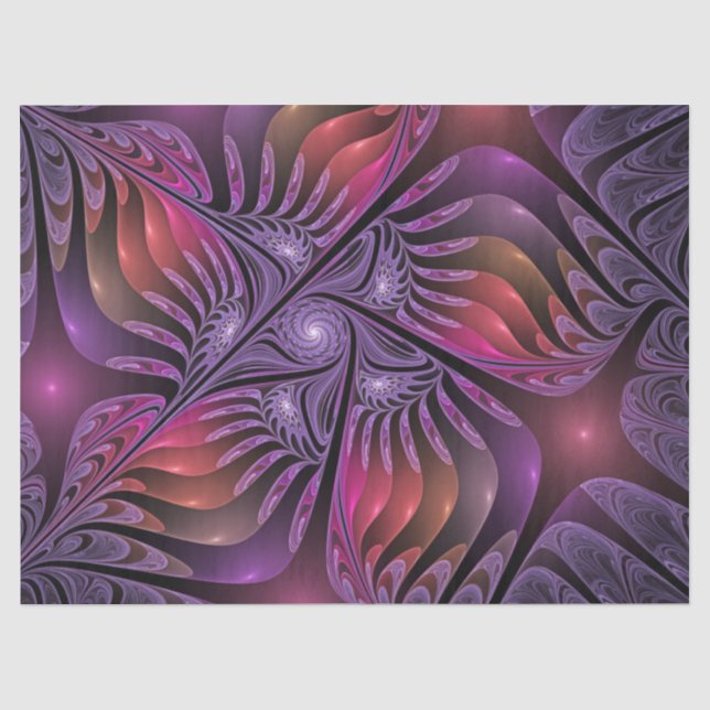 Papel De Seda Abstrato de Fantasia Colorida Fractal Roxo (Frente )